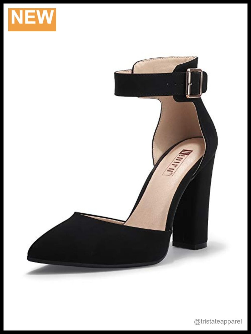Women's Pointed Toe Block Heel Pumps Closed Toe Ankle Strap Dress Shoes